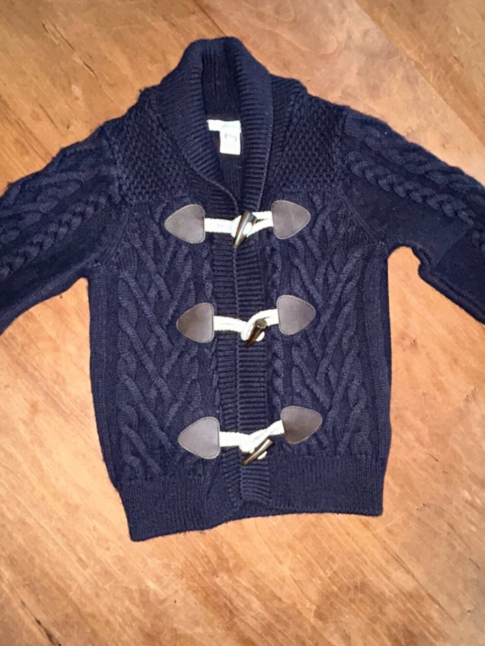 Jacadi Paris Boys Sz 4A 104Cm, Navy Cable Knit Toggle Cardigan Sweater